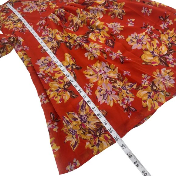 Time And Tru Women SZ L(12-14) Orange Floral Baby Doll Knee Dress -Long Sleeve - Picture 6 of 16